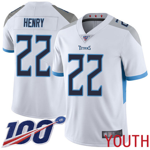 Tennessee Titans Limited White Youth Derrick Henry Road Jersey NFL Football #22 100th Season Vapor Untouchable->tennessee titans->NFL Jersey